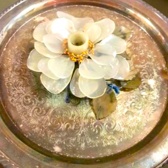 Antique Pair Of Carved Jade Candle Holder Jade Flower Candle Holders set of 2 - Picture 2 of 13